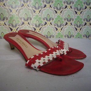 Bruno Magli Vintage Red White Sandal Square Toe - Size 8 Thong